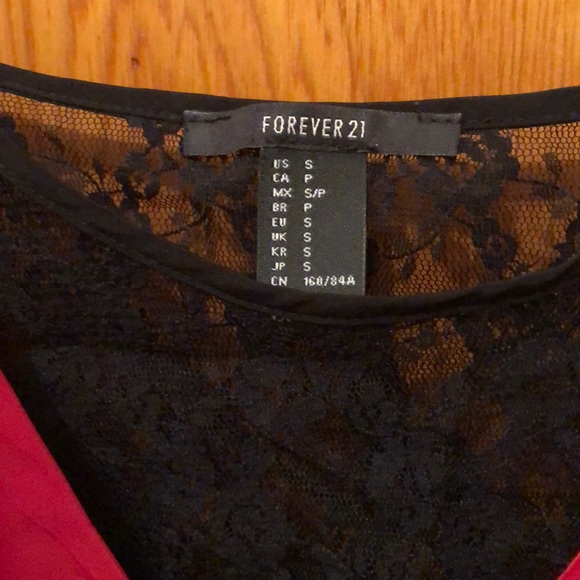 Forever 21 bright red silky and black lace top - Picture 3 of 5
